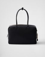 Large Re-Nylon and Leather Top-Handle Bag With Padlock - Image 5